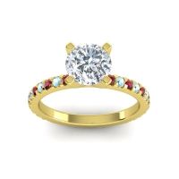 Lab Diamond Ring In 14k Yellow Gold With Ruby And Aquamarine Laska Round Classic Ring