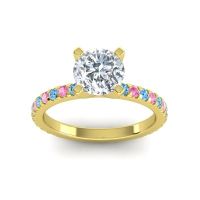 Lab Diamond Ring In 18k Yellow Gold With Swiss Blue Topaz And Pink Tourmaline Laska Round Classic Ring