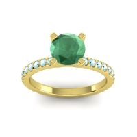 Lab Emerald Ring In 18k Yellow Gold With Aquamarine Laska Round Classic Ring