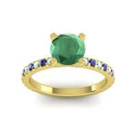 Emerald Ring In 18k Yellow Gold With Aquamarine And Blue Sapphire Laska Round Classic Ring