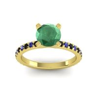 Emerald Ring In 14k Yellow Gold With Black Onyx And Blue Sapphire Laska Round Classic Ring