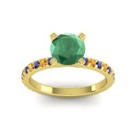 Emerald Ring In 18k Yellow Gold With Blue Sapphire And Citrine Laska Round Classic Ring