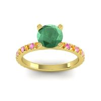 Emerald Ring In 14k Yellow Gold With Citrine And Pink Tourmaline Laska Round Classic Ring