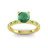 Emerald Ring In 14k Yellow Gold With Lab Diamond And Peridot Laska Round Classic Ring