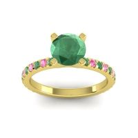 Emerald Ring In 18k Yellow Gold With Pink Tourmaline Laska Round Classic Ring