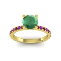 Lab Emerald Ring In 18k Yellow Gold With Garnet And Amethyst Laska Round Classic Ring