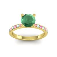 Emerald Ring In 14k Yellow Gold With Pink Tourmaline And Aquamarine Laska Round Classic Ring