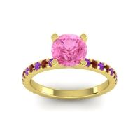 Pink Tourmaline Ring In 14k Yellow Gold With Amethyst And Garnet Laska Round Classic Ring