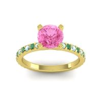 Pink Tourmaline Ring In 14k Yellow Gold With Aquamarine And Emerald Laska Round Classic Ring