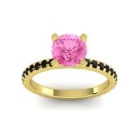 Pink Tourmaline Ring In 14k Yellow Gold With Black Onyx Laska Round Classic Ring