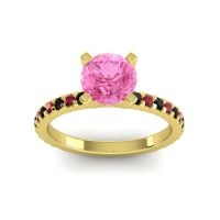Pink Tourmaline Ring In 18k Yellow Gold With Black Onyx And Ruby Laska Round Classic Ring
