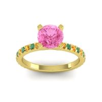 Pink Tourmaline Ring In 14k Yellow Gold With Citrine And Emerald Laska Round Classic Ring