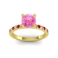 Pink Tourmaline Ring In 14k Yellow Gold With Garnet Laska Round Classic Ring