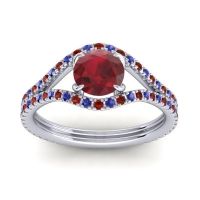 Ruby Ring In Palladium With Blue Sapphire And Garnet Taran Round Modern Ring