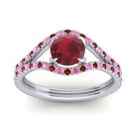Ruby Ring In Palladium With Pink Tourmaline And Garnet Taran Round Modern Ring