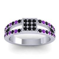 Black Onyx Fashion Ring In 14k White Gold With Amethyst – Peta Simple Ring