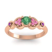 Emerald Fashion Ring In 14K Rose Gold With Pink Tourmaline And Amethyst – Serpa Dainty Ring
