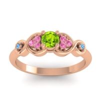 Peridot Fashion Ring In 14K Rose Gold With Pink Tourmaline And Swiss Blue Topaz – Serpa Dainty Ring