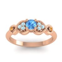 Swiss Blue Topaz Fashion Ring In 18K Rose Gold With Aquamarine And Citrine – Serpa Dainty Ring