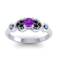 Amethyst Fashion Ring In 14k White Gold With Black Onyx And Swiss Blue Topaz – Serpa Dainty Ring
