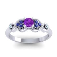 Amethyst Fashion Ring In 14k White Gold With Blue Sapphire And Aquamarine – Serpa Dainty Ring