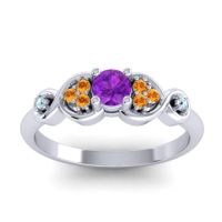 Amethyst Fashion Ring In 14k White Gold With Citrine And Aquamarine – Serpa Dainty Ring