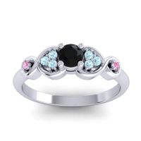 Black Onyx Fashion Ring In 14k White Gold With Aquamarine And Pink Tourmaline – Serpa Dainty Ring