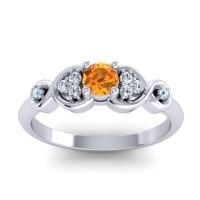 Citrine Fashion Ring In 14k White Gold With Lab Diamond And Aquamarine – Serpa Dainty Ring