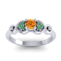 Citrine Fashion Ring In 14k White Gold With Emerald And Diamond – Serpa Dainty Ring
