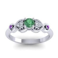 Emerald Fashion Ring In 14k White Gold With Lab Diamond And Amethyst – Serpa Dainty Ring