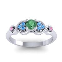 Emerald Fashion Ring In 14k White Gold With Swiss Blue Topaz And Pink Tourmaline – Serpa Dainty Ring