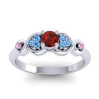 Garnet Fashion Ring In 14k White Gold With Swiss Blue Topaz And Pink Tourmaline – Serpa Dainty Ring