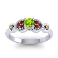 Peridot Fashion Ring In 18k White Gold With Garnet And Citrine – Serpa Dainty Ring