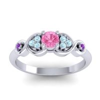 Pink Tourmaline Fashion Ring In 14k White Gold With Aquamarine And Amethyst – Serpa Dainty Ring