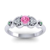 Pink Tourmaline Fashion Ring In 14k White Gold With Lab Diamond And Emerald – Serpa Dainty Ring