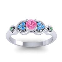 Pink Tourmaline Fashion Ring In 14k White Gold With Swiss Blue Topaz And Emerald – Serpa Dainty Ring
