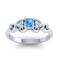Swiss Blue Topaz Fashion Ring In 14k White Gold With Aquamarine – Serpa Dainty Ring