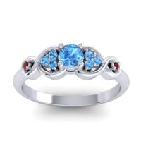 Swiss Blue Topaz Fashion Ring In 14k White Gold With Garnet – Serpa Dainty Ring