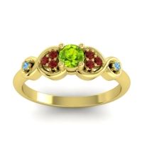 Peridot Fashion Ring In 18k Yellow Gold With Garnet And Swiss Blue Topaz – Serpa Dainty Ring