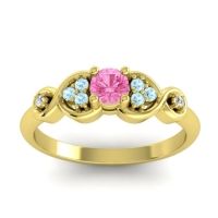 Pink Tourmaline Fashion Ring In 14k Yellow Gold With Aquamarine And Diamond – Serpa Dainty Ring