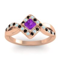 Amethyst Fashion Ring In 18K Rose Gold With Black Onyx And Aquamarine – Bhrami Dainty Ring