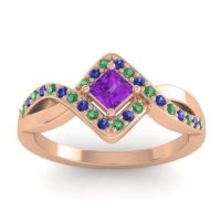 Amethyst Fashion Ring In 18K Rose Gold With Emerald And Blue Sapphire – Bhrami Dainty Ring