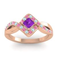Amethyst Fashion Ring In 18K Rose Gold With Pink Tourmaline And Aquamarine – Bhrami Dainty Ring