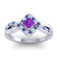 Amethyst Fashion Ring In 14k White Gold With Blue Sapphire And Aquamarine – Bhrami Dainty Ring