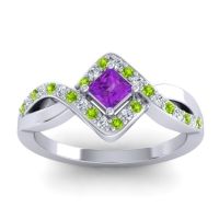 Amethyst Fashion Ring In 14k White Gold With Peridot And Diamond – Bhrami Dainty Ring