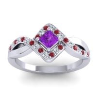 Amethyst Fashion Ring In 14k White Gold With Ruby And Diamond – Bhrami Dainty Ring