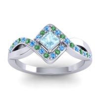 Aquamarine Fashion Ring In 14k White Gold With Swiss Blue Topaz And Emerald – Bhrami Dainty Ring