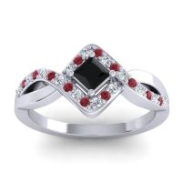 Black Onyx Fashion Ring In 14k White Gold With Diamond And Ruby – Bhrami Dainty Ring