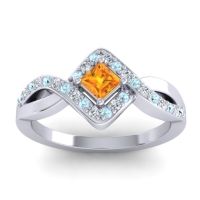 Citrine Fashion Ring In 14k White Gold With Aquamarine And Diamond – Bhrami Dainty Ring