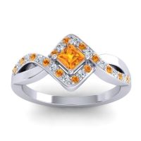 Citrine Fashion Ring In 14k White Gold With Diamond – Bhrami Dainty Ring